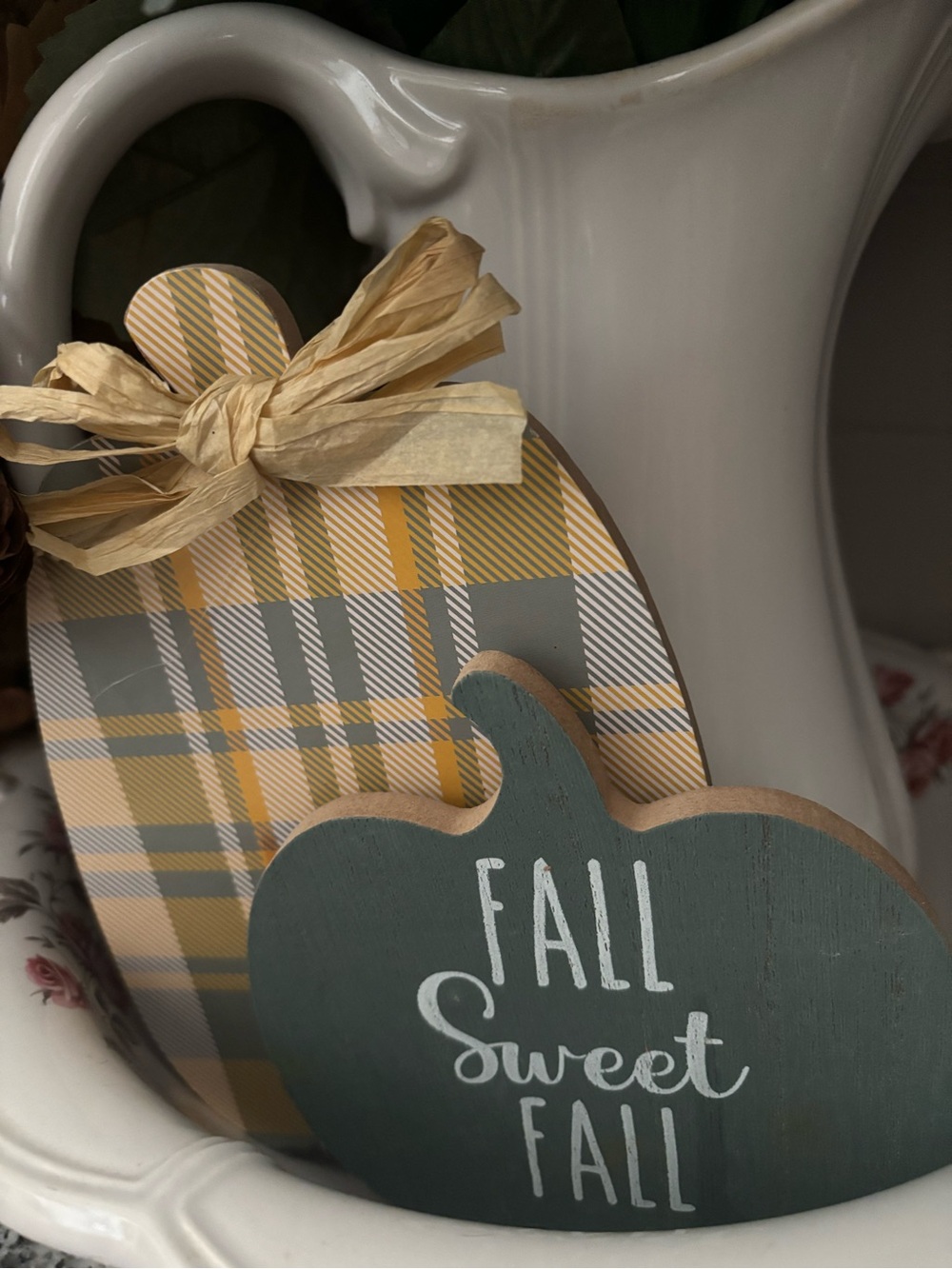 FALL Sweet Fall Tiered Tray-Pumpkin Sign- Gray Blue Mustard Final Sale